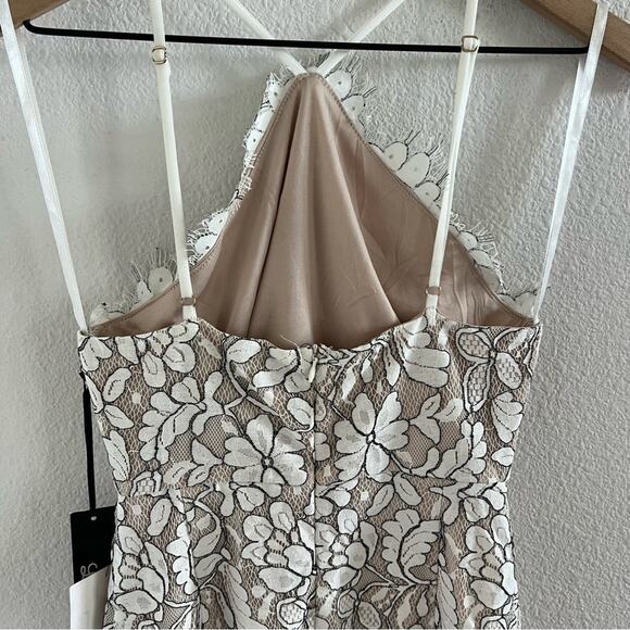 NWT Lulus Delicate Darling Beige and Ivory Lace Bodycon Dress Small - Picture 9 of 13
